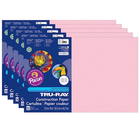 Pacon Tru-Ray Construction Paper, Pink, 12 x 18, PK250 P103044